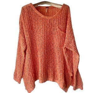 Free People oversized orange loose open knit cotton sweater